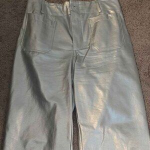 Metallic silver faux leather wide leg cropped pant size Medium